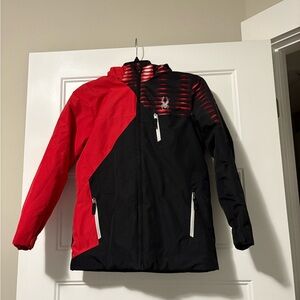 Spyder Insulated Jacket Boys 16 Red Black Hooded Snowboard Ski Youth